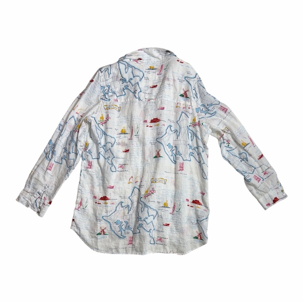 C&C California 100% Linen Nautical Map Long Sleeve Button Shirt Size XL - Picture 2 of 10
